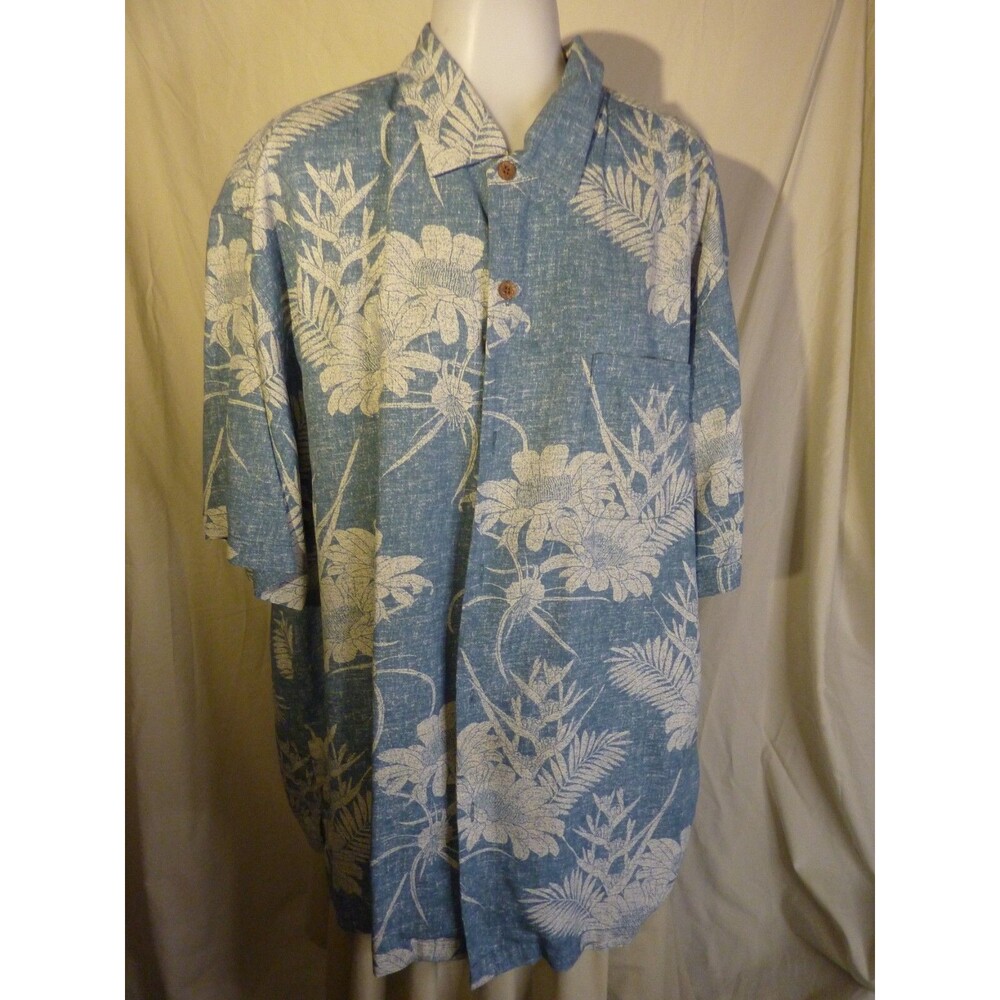 Tommy Bahama Shirt-70% Silk-Blue-Hawaiian Floral-Pocket-sz XXL